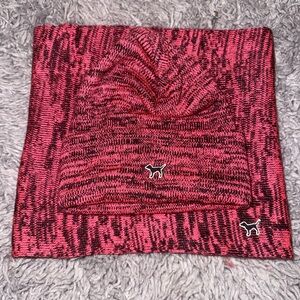 PINK Victoria's Secret Hot Pink & Black Marled Beanie and Scarf Set